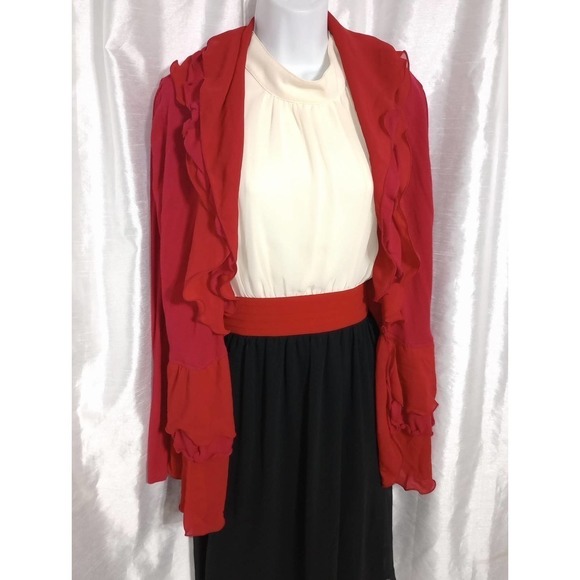 Classy FERVOUR Black Red Ivory Party Dress w pearl buttons - Picture 8 of 9